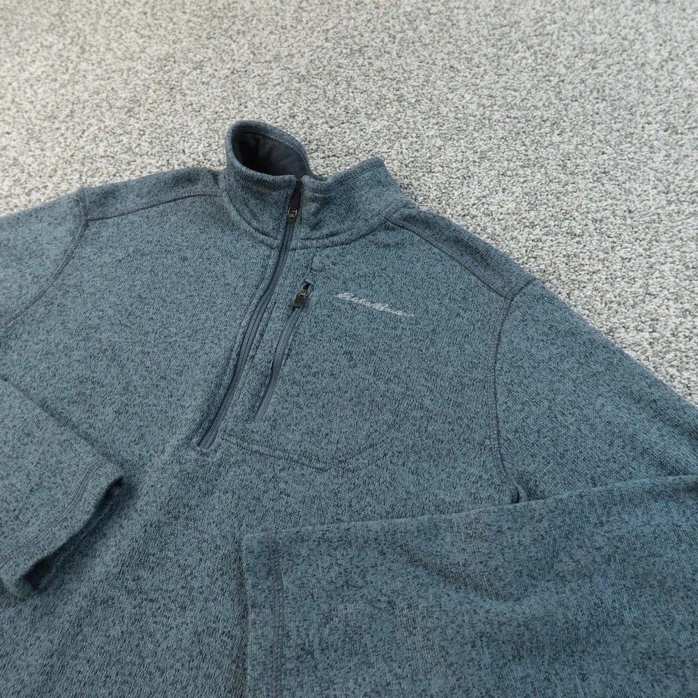 Eddie‎ Bauer Sweater Mens L Blue Fleece 1/4 Zip Mock Neck Pullover Hiking Warm